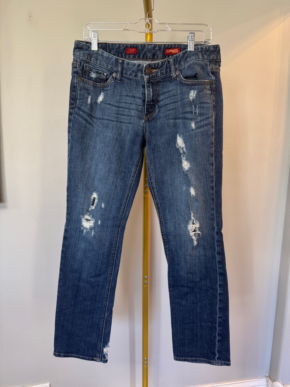 Express Women's Stella Medium Wash Skinny Leg Distressed Jeans 10S